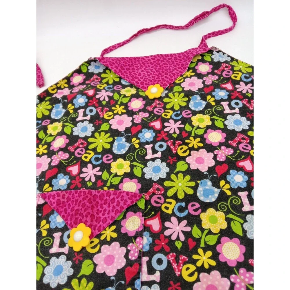 Handmade Vintage Retro Style Peace Love Happy Fun Apron With Pocket